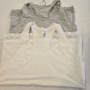 TWO Maidenform Lace-Trim Camisoles in White & Gray - Racerback Tank Tops